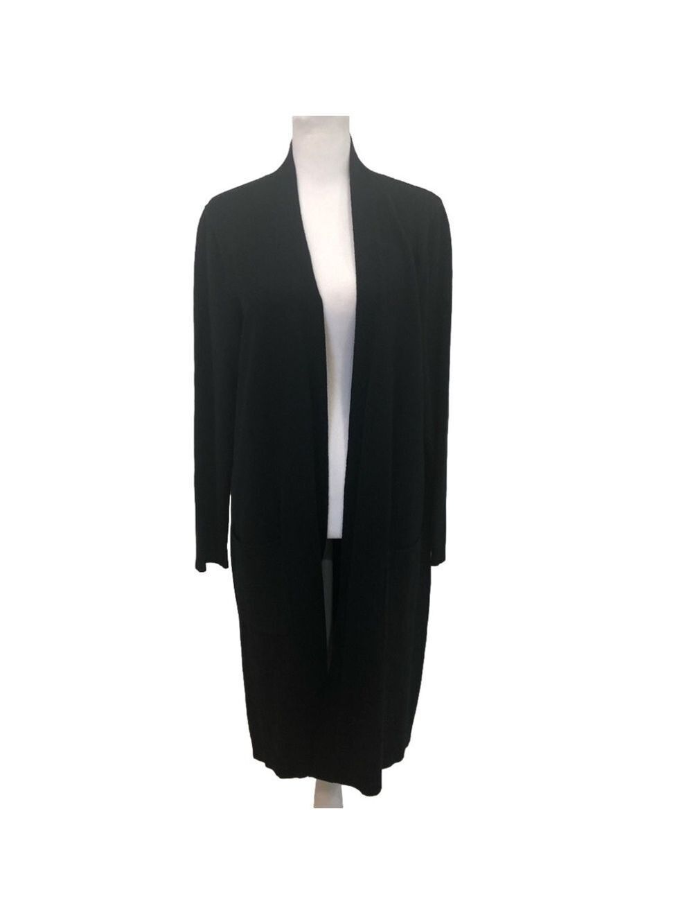 J.Jill M Petite black long open front sweater. Cotton, rayon, wool and silk